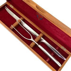 Vintage Gerber Legendary Blades Carving Set in Solid Walnut Box